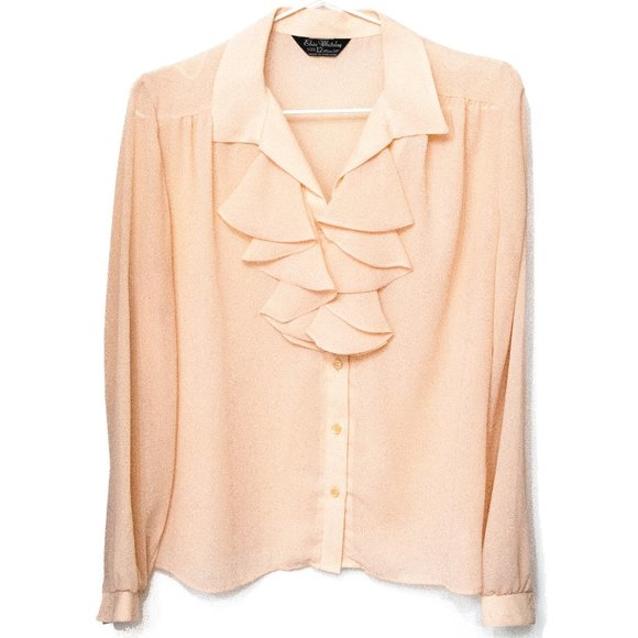 Vintage Ruffle Button Down Dress Shirt | Elise Whitely Women's Peach Size 12 - Picture 1 of 9